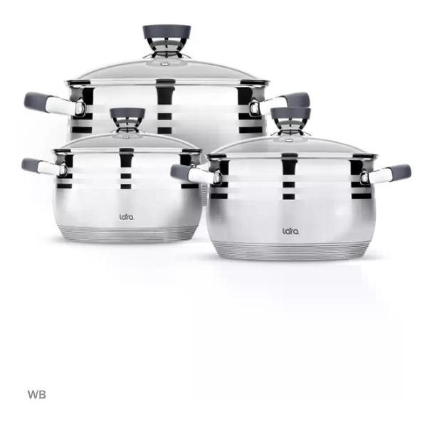 Изображение товара Набор посуды для приготовления Lara Набор кастрюль из нержавеющей стали,3 предмета с крышками