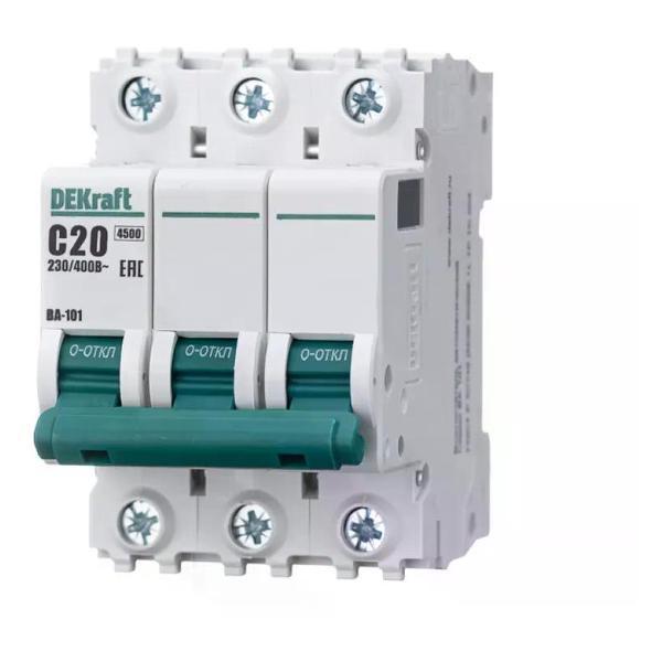 Изображение товара Автоматический выключатель DEKraft Выключатель автоматический 3п 4,5 кА 20 А С