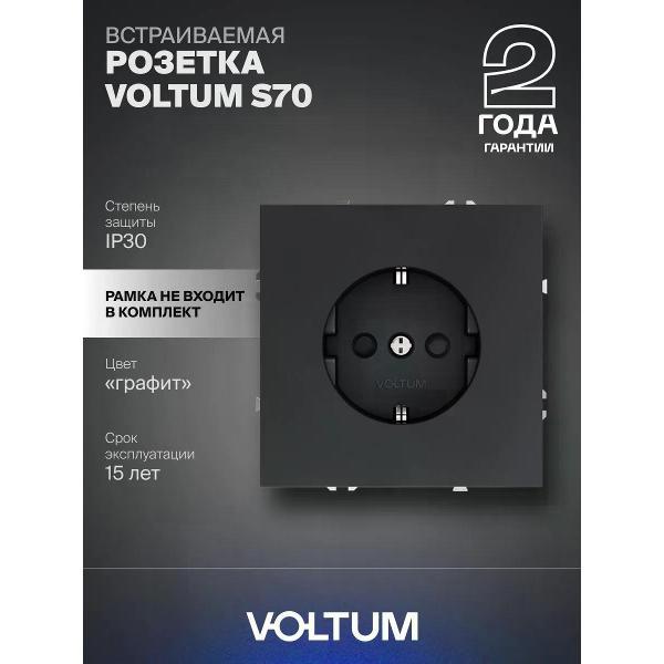 Изображение товара Розетка встраиваемая Voltum 16А с защитными шторками, графитовая