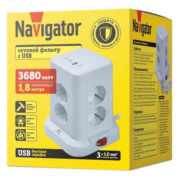 Изображение товара Сетевой фильтр Navigator NSP-USB-08-180-ESC-3x1-PD20W Изображение товара Сетевой фильтр Navigator NSP-USB-08-180-ESC-3x1-PD20W