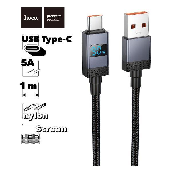Изображение товара Кабель Hoco Type-C 1м с LED дисплеем нейлон, 5А для смартфонов