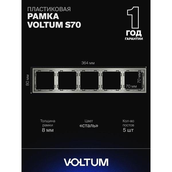 Изображение товара Рамка для розетки Voltum S70 5-местная из поликарбоната