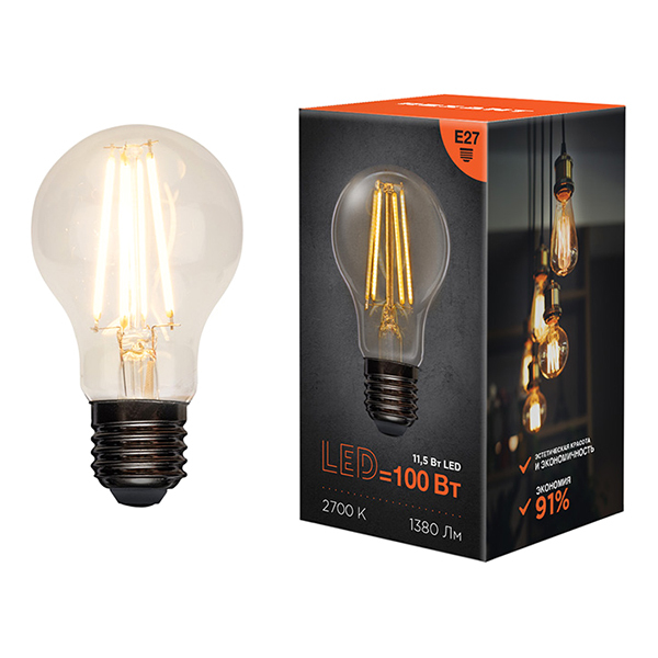 Изображение товара Лампа Rexant A60 11.5Вт 2700K E27 (604-076) 10шт.