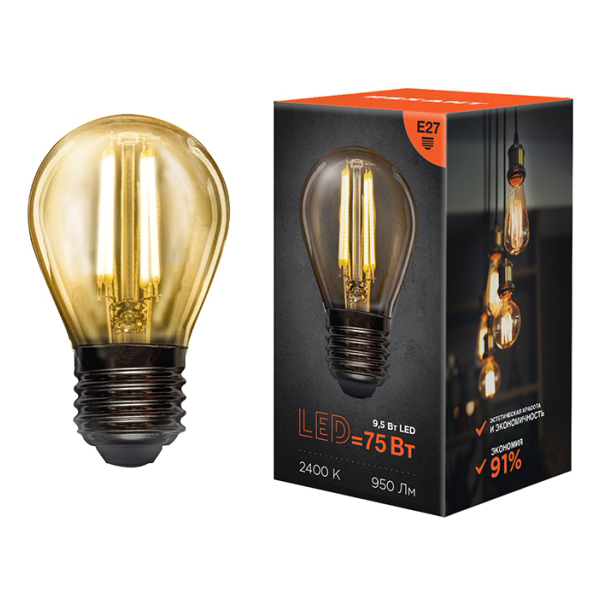 Изображение товара Лампа Rexant GL45 9.5Вт 2400K E27 (604-138) 10шт.