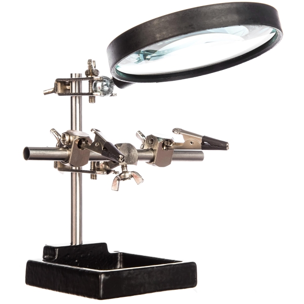 Изображение товара Держатель Rexant 2 зажима, чугун, лупа 90 мм (12-0254)