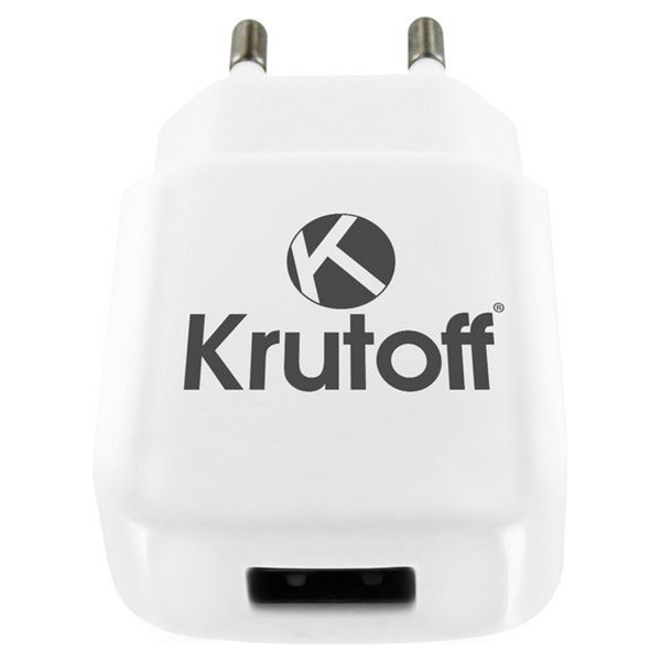 Сетевое зарядное устройство USB Krutoff CH-02 1xUSB, 2.1A white (02171)