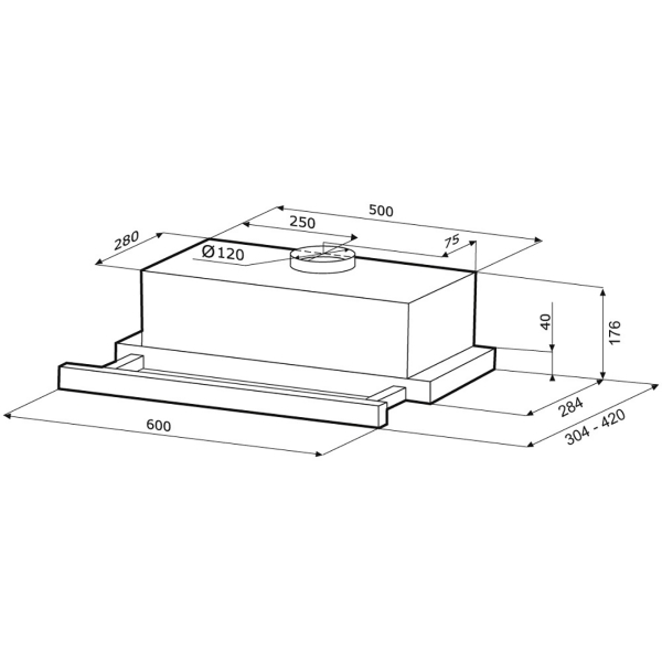 Изображение товара Вытяжка встраиваемая в шкаф Krona Vendy 600 BL (1 мотор)