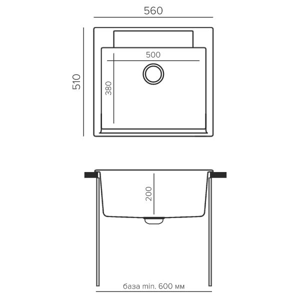 Изображение товара Мойка кухонная POLYGRAN ARGO-560 №16 черный(575806)