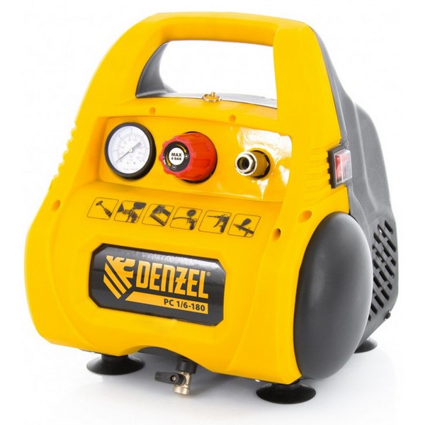 Изображение товара Компрессор воздушный безмасляный Denzel РС 1/6-180, 1,1 кВт, 180 л/мин, 6 л (58057)