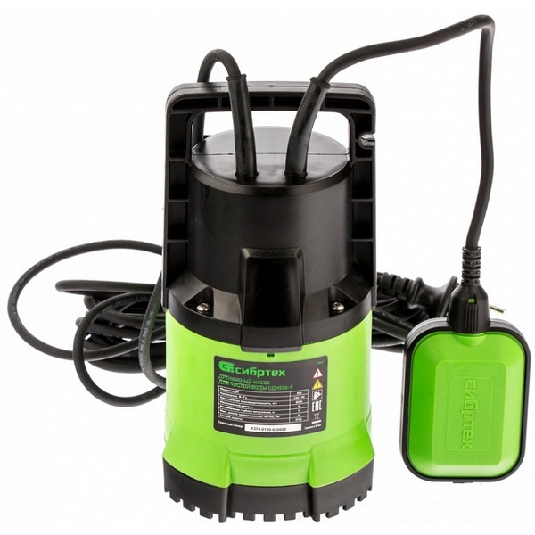 Изображение товара Дренажный насос Сибртех для чистой воды, 8000 л/ч, напор 8 м (97262)