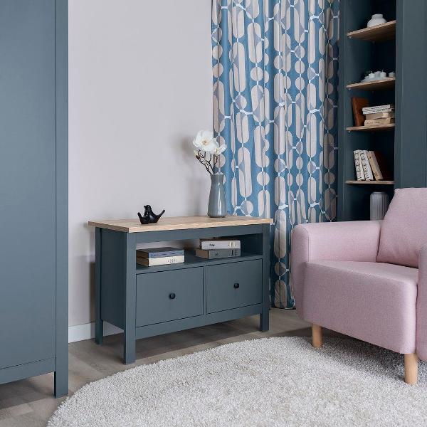 Изображение товара Тумба под телевизор Гуд Лакк САГА 2 ящика, темно-бирюзовый/ясень