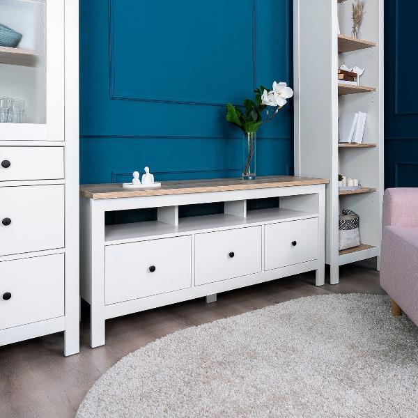 Изображение товара Тумба под телевизор Гуд Лакк САГА 3 ящика, белый/ясень