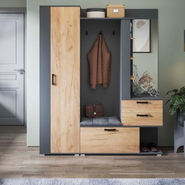 Изображение товара Шкаф для прихожей Трия Эрика 274284 графит серый/дуб крафт золотой