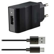 Изображение товара Сетевое зарядное устройство с кабелем InterStep 1 USB 2.1A + microUSB + быстрая зарядка