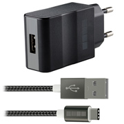 Изображение товара Сетевое зарядное устройство с кабелем InterStep 1 USB 3A + Type C + быстрая зарядка