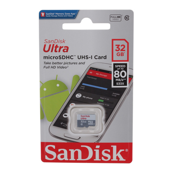 Изображение товара Карта памяти MicroSD SanDisk Ultra Android 32GB (SDSQUNS-032G-GN3MN)