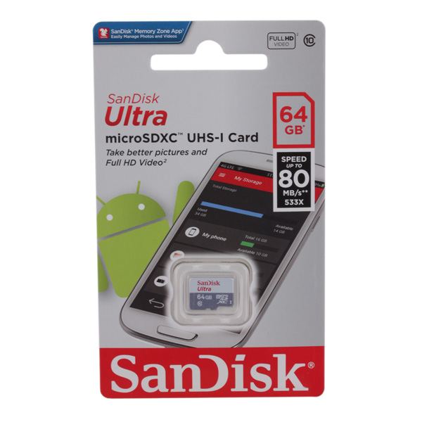 Изображение товара Карта памяти SDXC Micro SanDisk Ultra 64GB (SDSQUNS-064G-GN3MN)