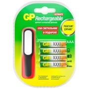 Изображение товара Аккумуляторы GP AAA (HR03), 1000 мАч 4 шт. + USBLED фонарь (GP100AAAHC/USBLED-2CR4)