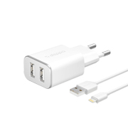 Изображение товара Сетевое зарядное устройство Deppa 2xUSB+кабель Lightning MFI белый