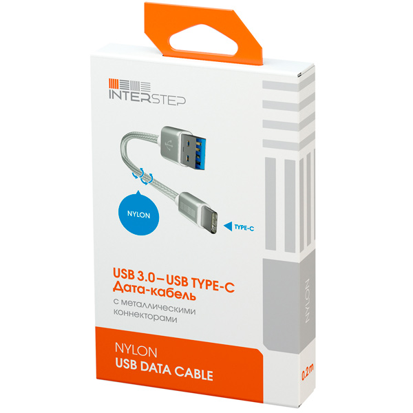 фото Кабель usb type-c interstep typec-usb3.0 0,2м нейлон silver