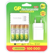 Изображение товара Зарядное устройство + аккумуляторы GP USB + 4 аккум. АA (HR6) 2700mAh + адаптер (GP 270AAHC/CPBA-2CR4)