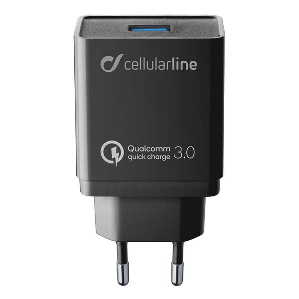 Сетевое зарядное устройство Cellular Line USB QC, Black (ACHHUUSBQCK)