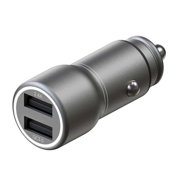 фото Автомобильное зарядное устройство interstep metal: 2*usb+quickcharge3.0, 30w, dark grey