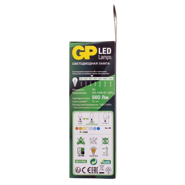 Изображение товара Лампа LED GP LEDC37-7WE14-27K-2CRB1