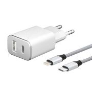 Изображение товара Сетевое зарядное устройство Deppa USB-C+USB-A, PD 3.0,каб.USB-C-Lightning MFI белый
