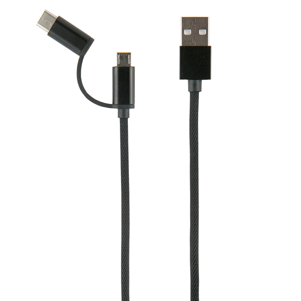 фото Кабель для смартфона red line lx01 2 в 1 usb-microusb+type-c 2a нейлон, черный