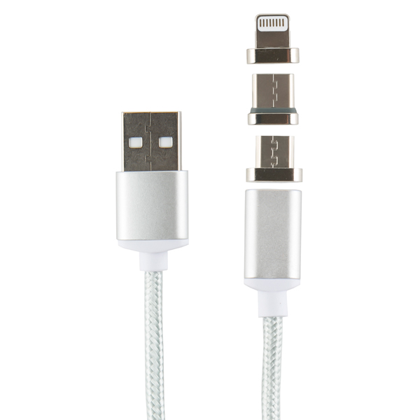 фото Кабель для смартфона red line usb - type-c/8-pin/micro usb 3в1 нейлон, серебр