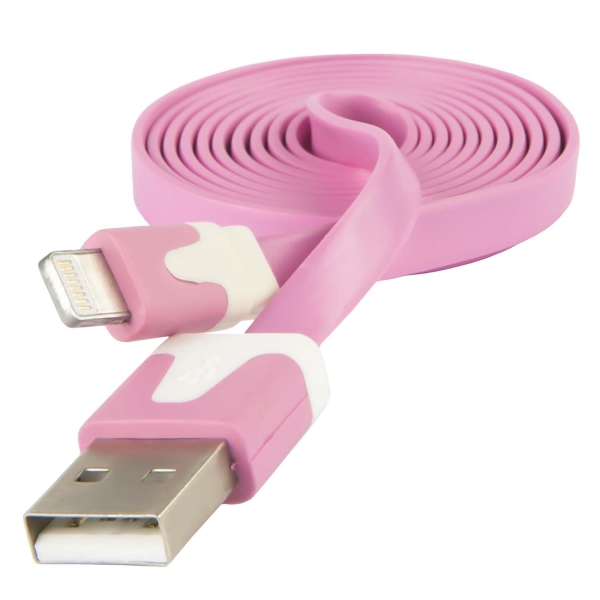 фото Кабель для ipod, iphone, ipad red line usb - 8-pin, плоский, розовый