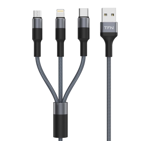 фото Кабель для сотового телефона tfn 3в1 usb-a/lightning+usb-c+microusb 1.2м, graphite