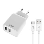 Изображение товара Сетевое зарядное устройство с кабелем TFN Rapid+ 2xUSB 2.4A + кабель USB-C White