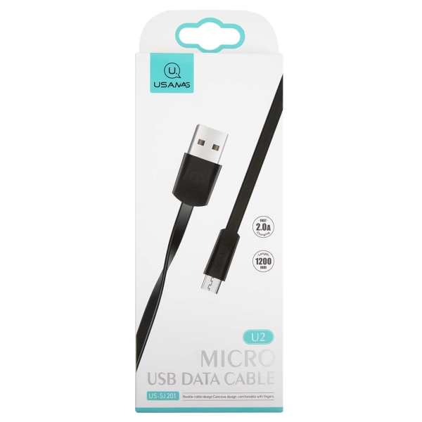 фото Кабель для смартфона usams u2 usb-a/microusb, slim, black (ут000019987)