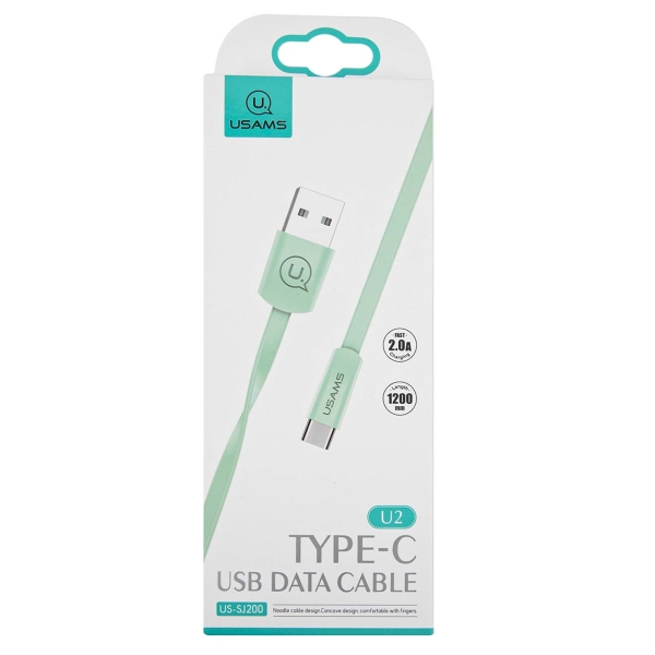 фото Кабель для смартфона usams u2 usb-a/usb-c, slim, green (ут000019982)