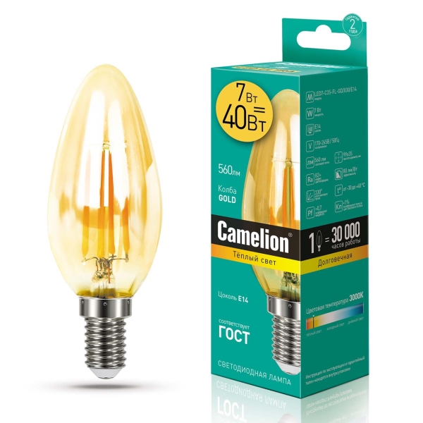 фото Лампа led camelion led7-c35-fl-gd/830/e14