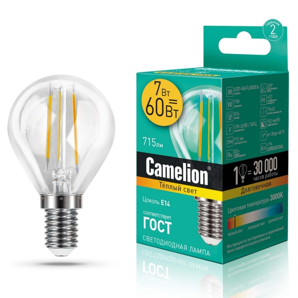 фото Лампа led camelion led7-g45-fl/830/e14