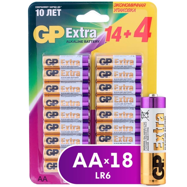 фото Батарея gp aa (lr6) extra alkaline 18 шт. (15ax14/4-2cr18 )