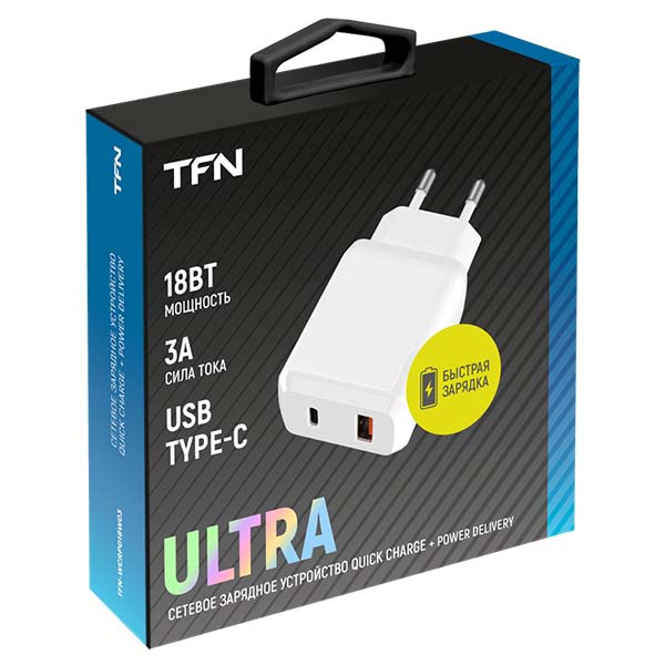 Изображение товара Сетевое зарядное устройство TFN x2 USB+Type C QC+PD 18W белый