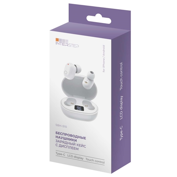 Изображение товара Наушники True Wireless InterStep SBH-510 White (IS-BT-TWSSBH510-WHTB201)