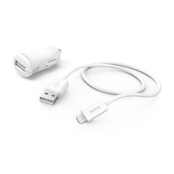 Автомобильное зарядное устройство для Apple Hama 2.4A Lightning White (00183266) 