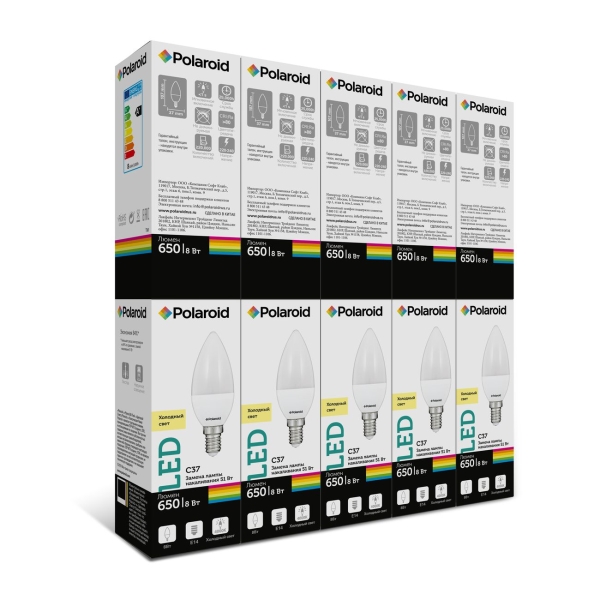 Изображение товара Лампа LED Polaroid C37 8W 4000K E14 10 шт. (PL-C378144)