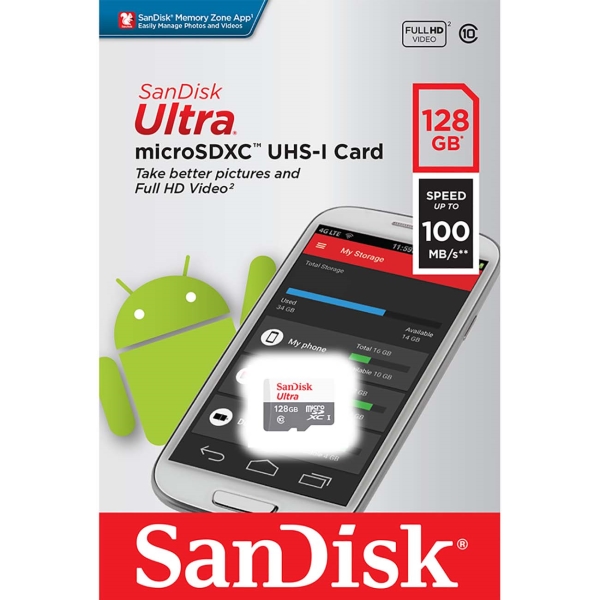 Карта памяти MicroSD SanDisk Ultra 128GB UHS-I (SDSQUNR-128G-GN6MN) 