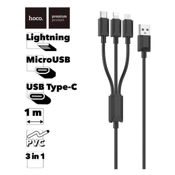 Изображение товара Кабель Hoco X74 3в1 Lightning/MicroUSB/Type-C 1м для зарядки Изображение товара Кабель Hoco X74 3в1 Lightning/MicroUSB/Type-C 1м для зарядки