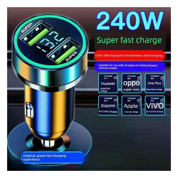 Изображение товара Автомобильное зарядное устройство UNIMALL 240Вт с 2 USB портами для смартфонов Изображение товара Автомобильное зарядное устройство UNIMALL 240Вт с 2 USB портами для смартфонов