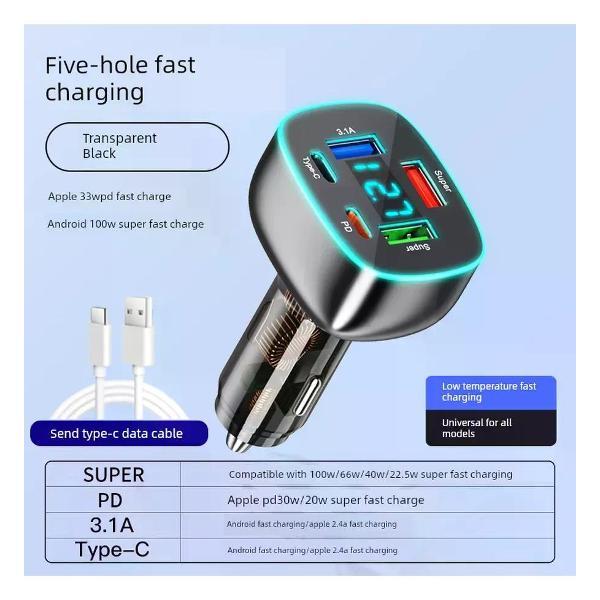 Изображение товара Автомобильное зарядное устройство UNIMALL g52 280Вт с USB и Type-C