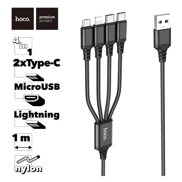 Изображение товара Многофункциональный кабель HOCO X76 4в1 Lightning/Micro-USB/Type-C, 1м