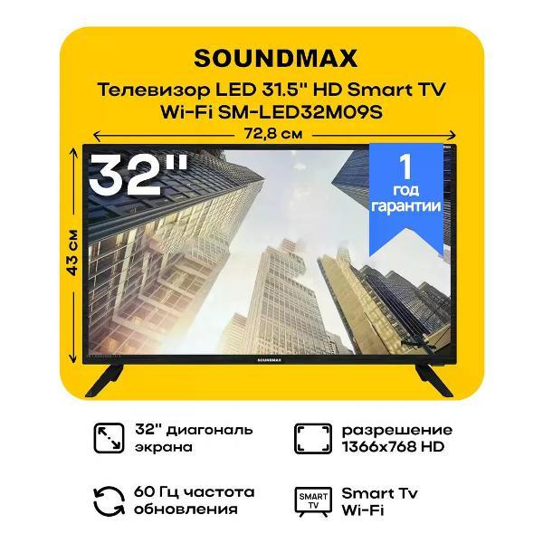 Изображение товара Телевизор Soundmax SM-LED32M09S с Android 11 и 31.5" дисплеем Изображение товара Телевизор Soundmax SM-LED32M09S с Android 11 и 31.5" дисплеем
