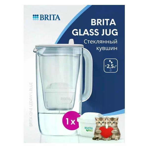 Изображение товара Фильтр-кувшин для очистки воды BRITA стеклянный 2,5л, Белый, 1 картридж в комплекте